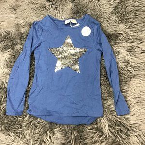 Manguun | Girl's Sequence Star Long Sleeve T-Shirt | Blue | Medium